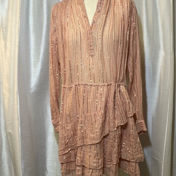 Ulla Johnson Della Dress Blush Lurex Striped Ruffle Tunic M - Picture 12 of 12